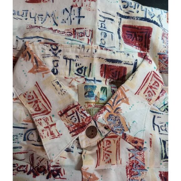 John Severson Shirt Men's Large Button Front Short Sleeve Hawaiian Wooden Button - Picture 5 of 8